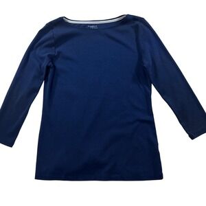 NWOT Talbots Women Navy Blue 3/4 Sleeve Boat Neck Tee Shirt Size S Pima Cotton